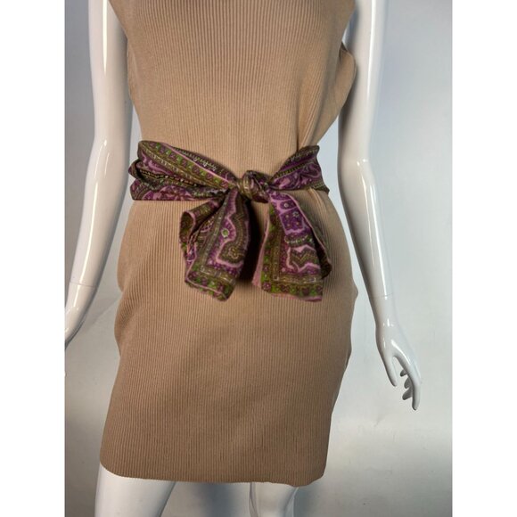 Vintage Silk Scarf With Paisley Print In Pink & Green - Picture 6 of 16